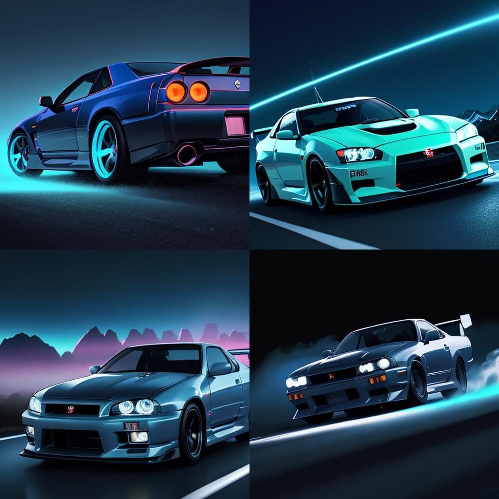 Nissan Skyline Drifting Under Blue Moonlight