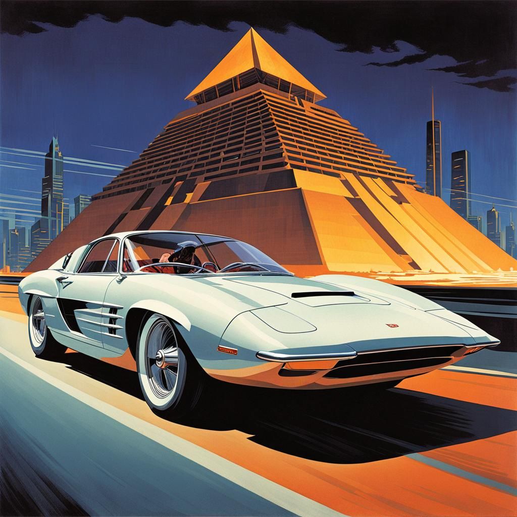 Retro-Futuristic Sports Car Speeds Down the Highway