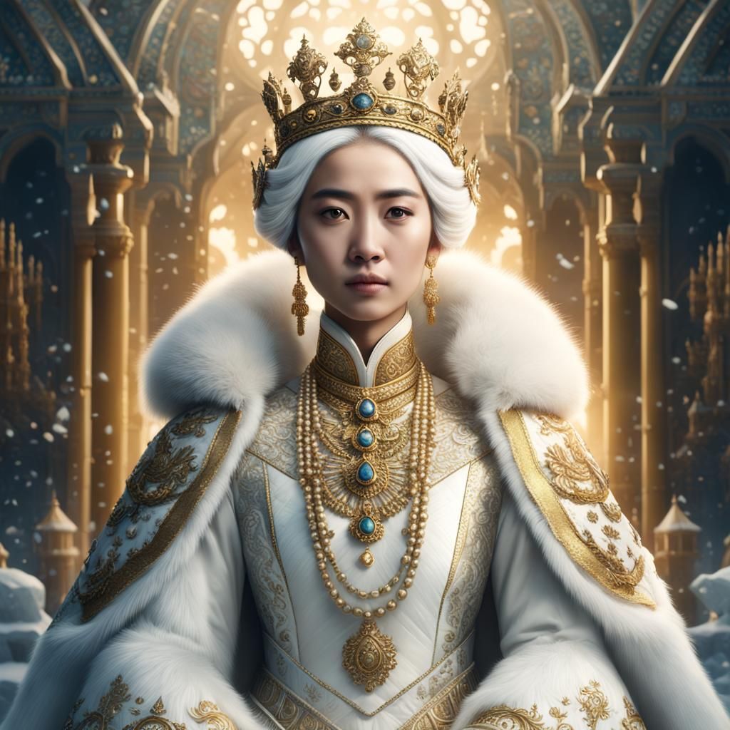 Regal Polar Bear Queen in Gold and White
