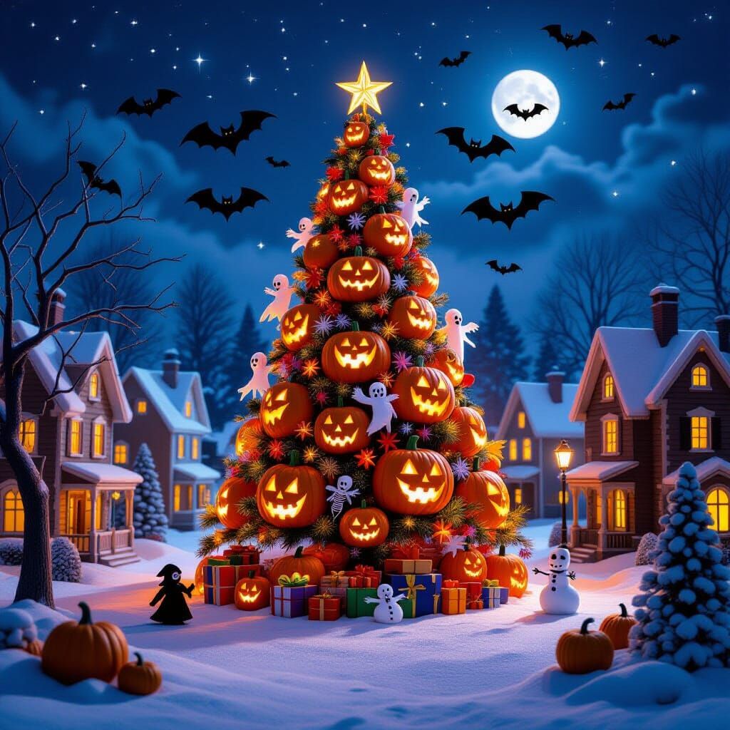 Halloween Christmas Tree in Spooky Village