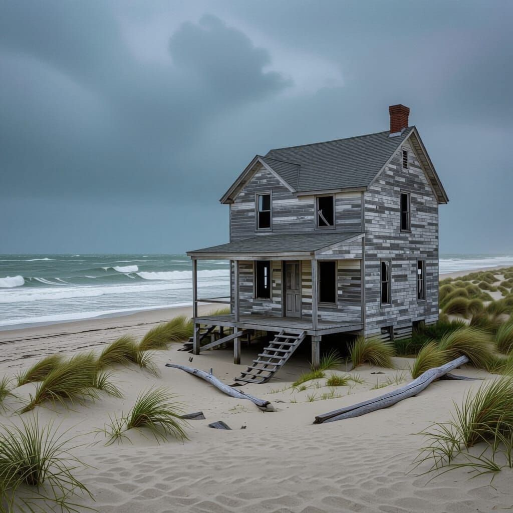 Haunting Abandoned Beach House in Stormy Seas
