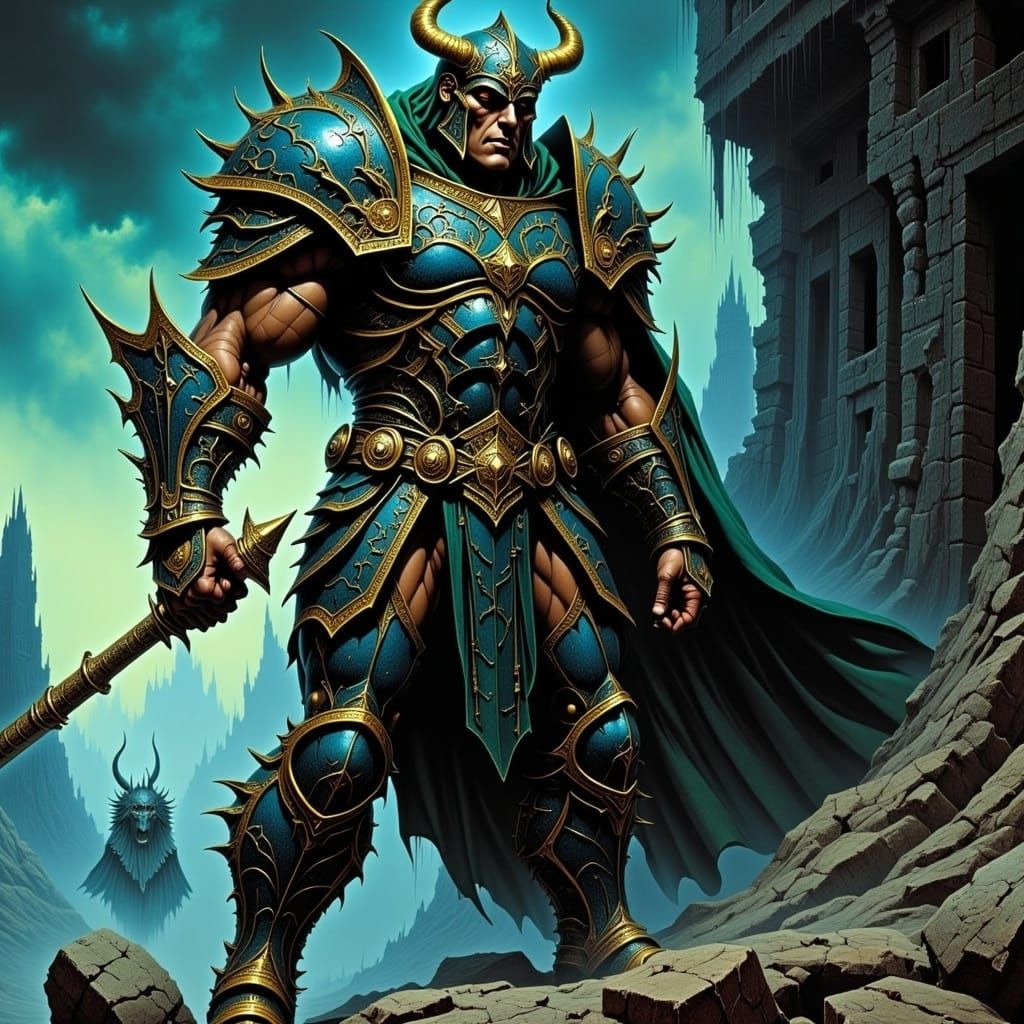 Armored Warrior in Stormy Sky, Inspired by Dark Fantasy