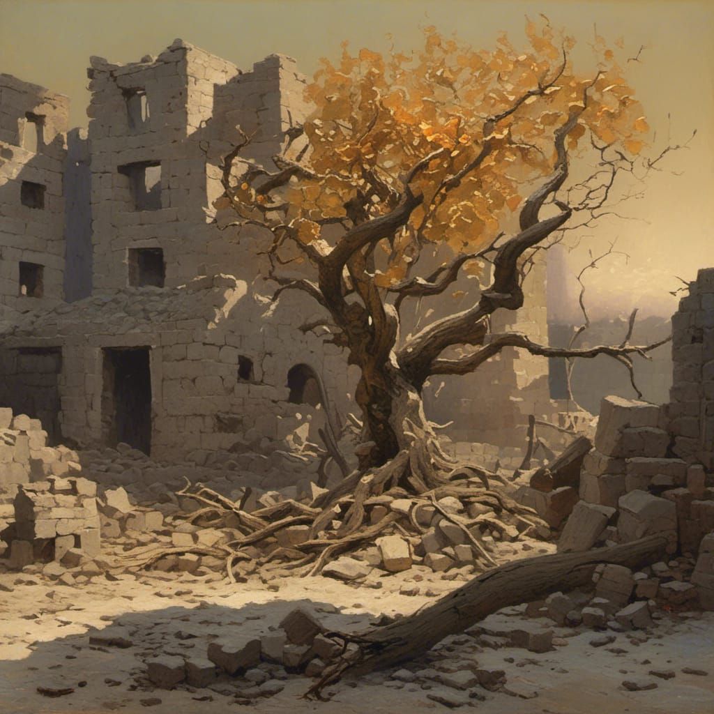 Withered Apple Tree with Serpent in Ruins