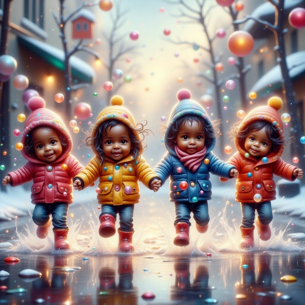 Toddlers enjoying the rain