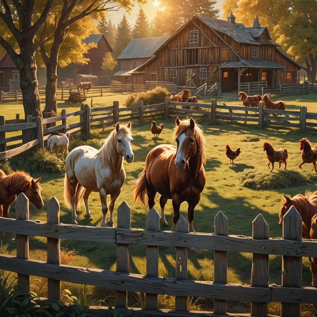 Fantasy Farm Kindergarten in Golden Hour Lighting