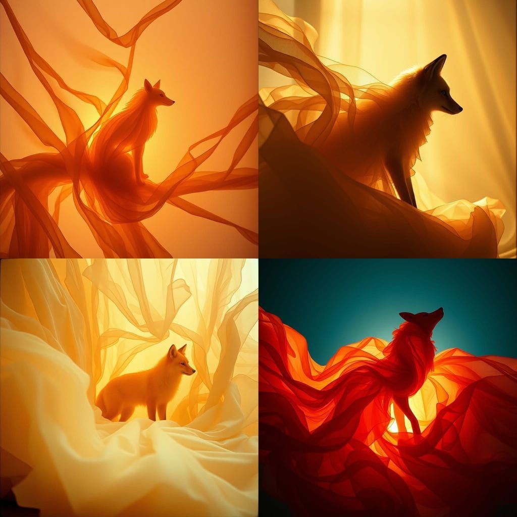 Chiffon Fabric Fox Silhouette in Cinematic Textures