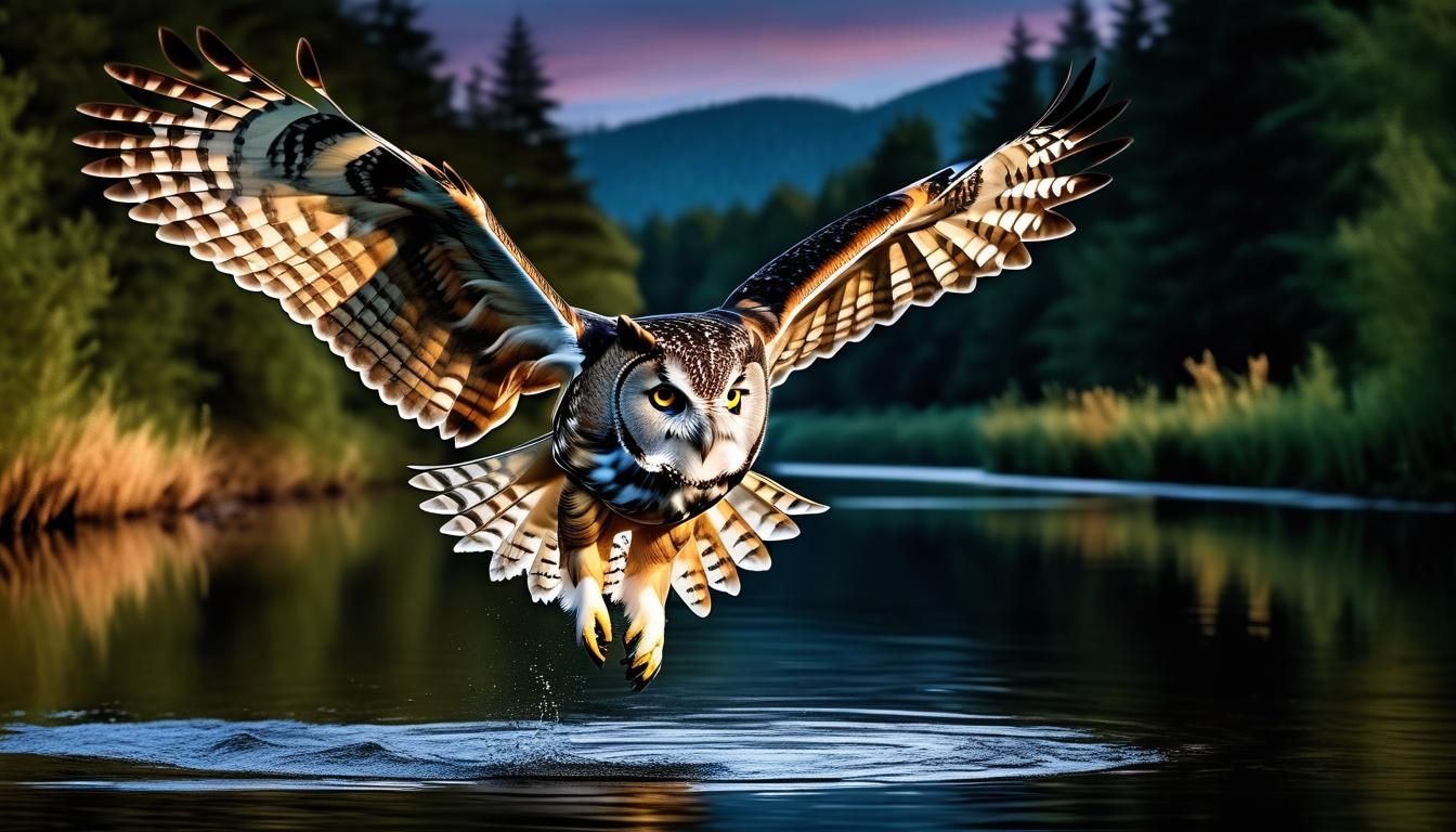 Owl Hunting Bats at Twilight in Hyperrealism