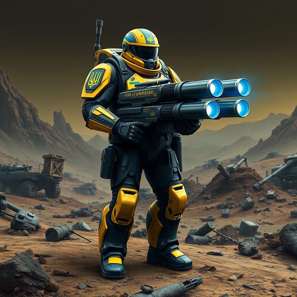 Ukrainian Space Marine in Futuristic Exosuit
