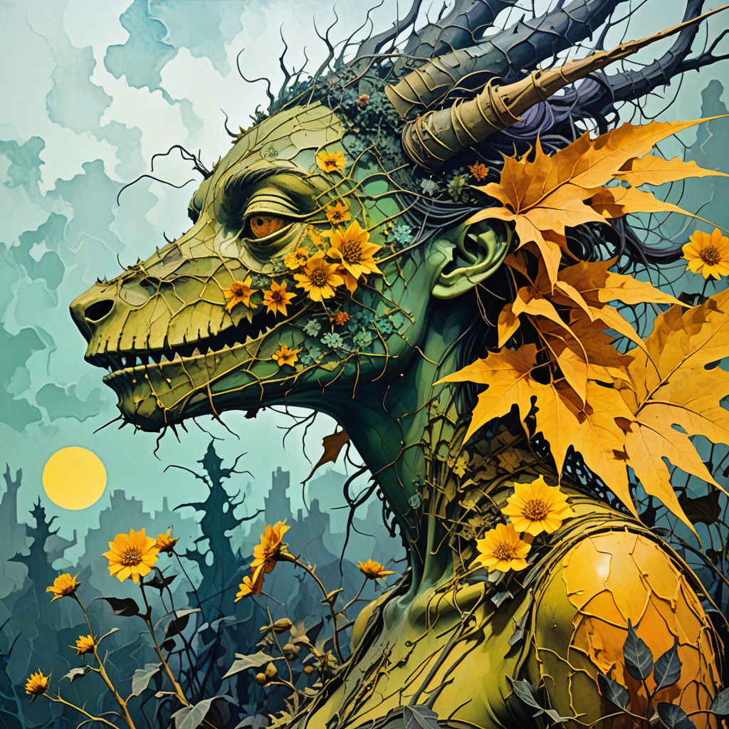 Surrealist Fragmentalism Art: Intricate, Prickly, Moonlit La...