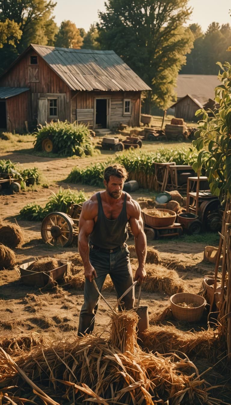 Farm Worker in Village: Cinematic Film Still