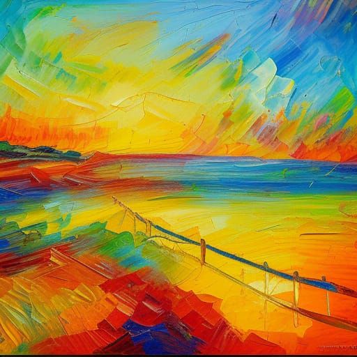 California Coast in Neo-Impressionist Oil Painting Style