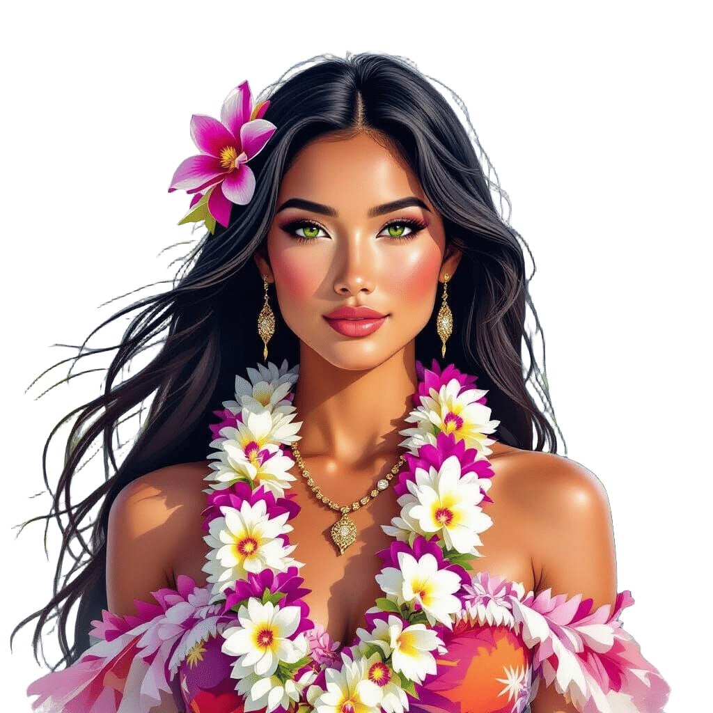 Hawaiian Goddess Portrait in Watercolor and Ink