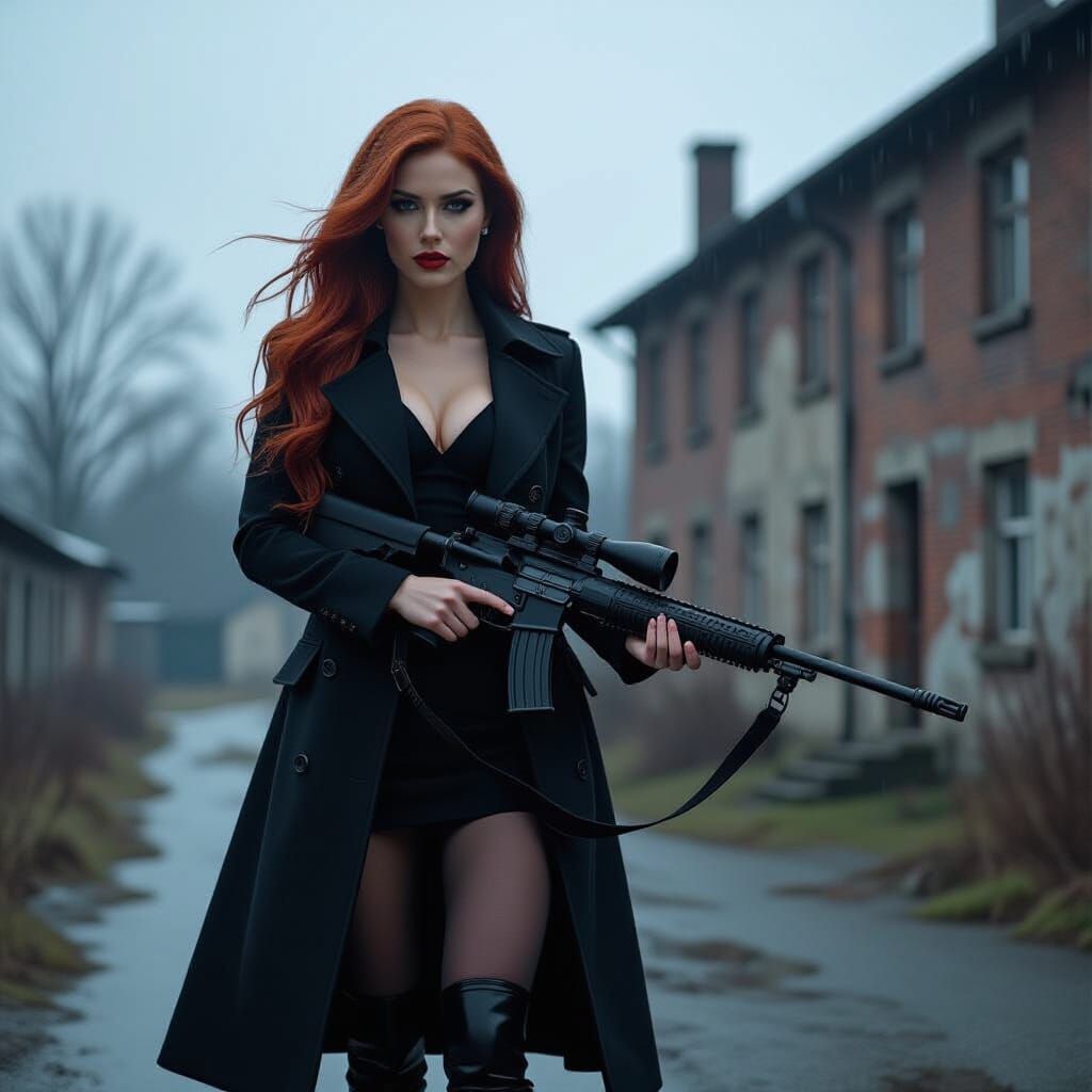 Goddess with Sniper Rifle in Abandoned City
