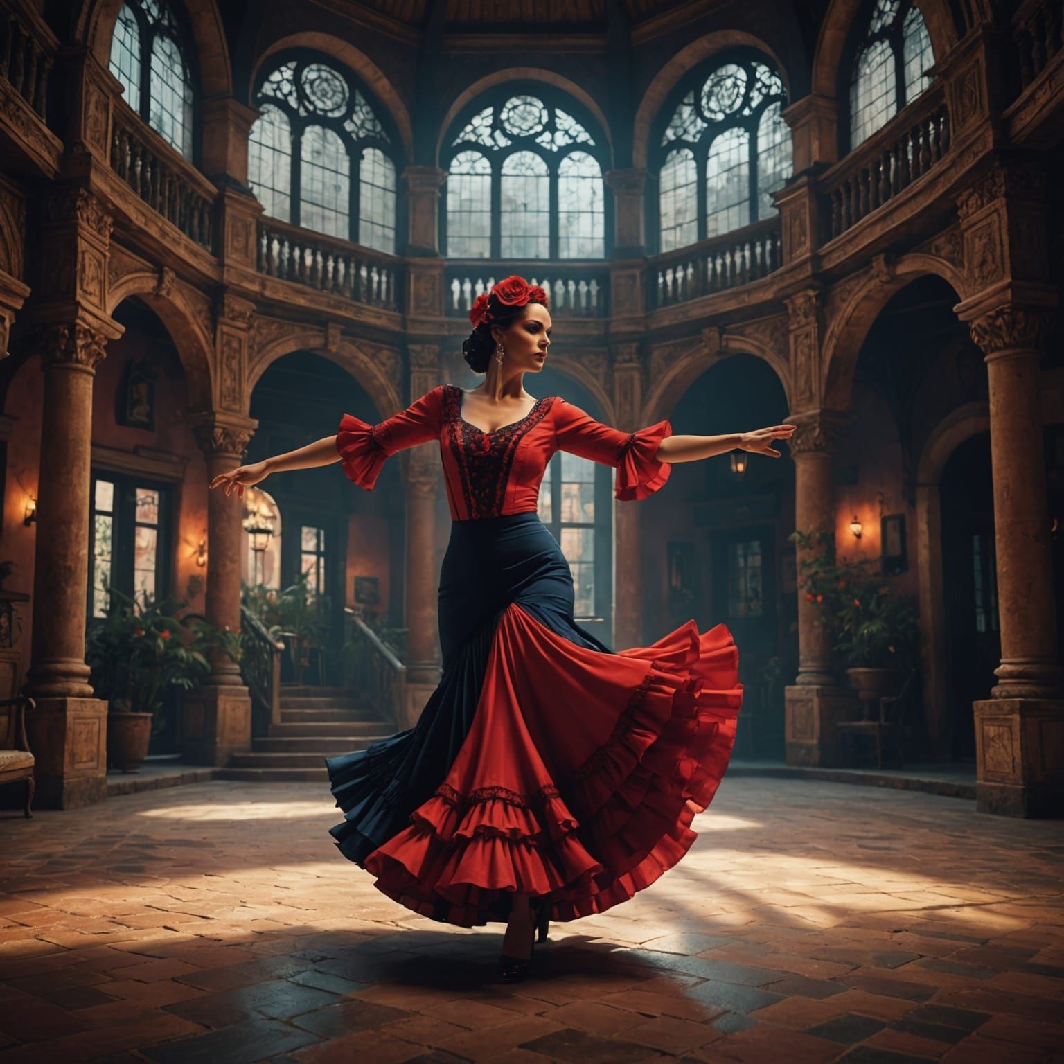 Flamenco Dancer in Valencia: Detailed Digital Painting