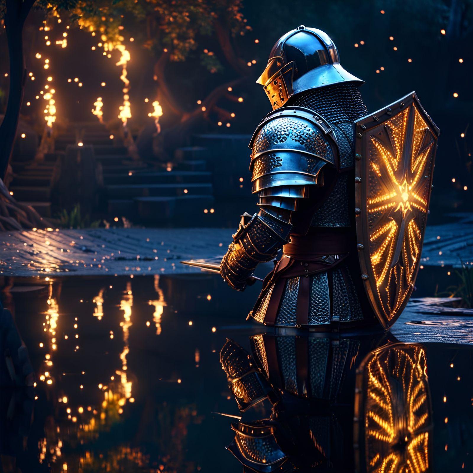 Medieval Knight and Magical Reflection