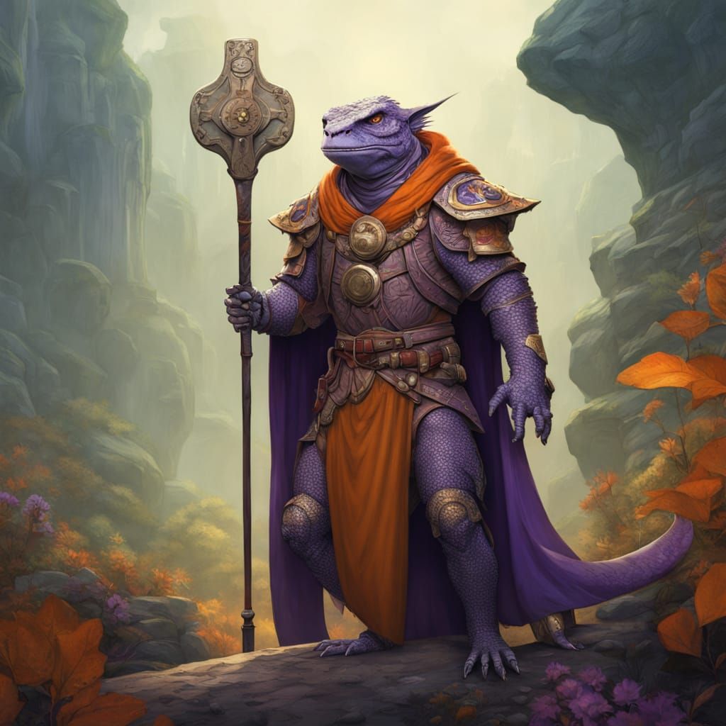 Lizard Folk Druid with Bone Mace, as Digital Art