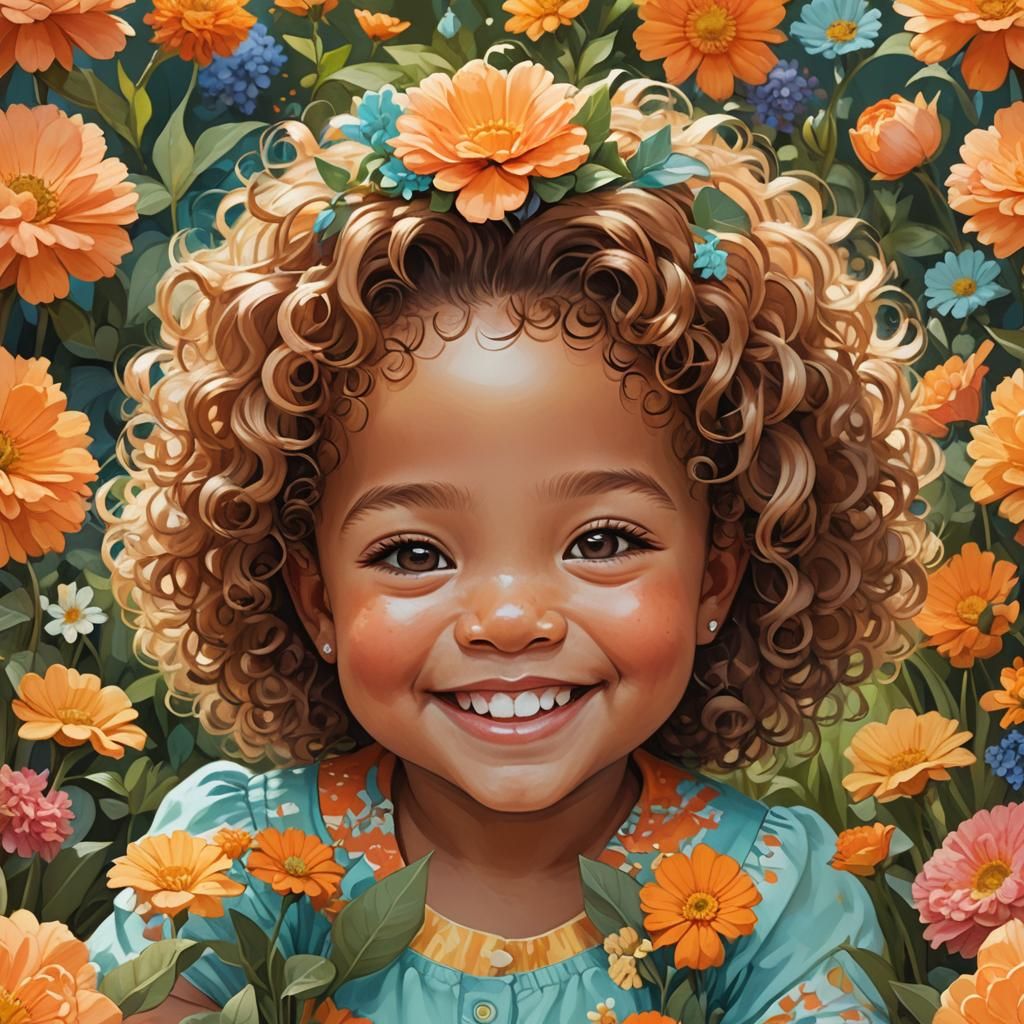 Happy Baby Portrait in Garden, Digital Art