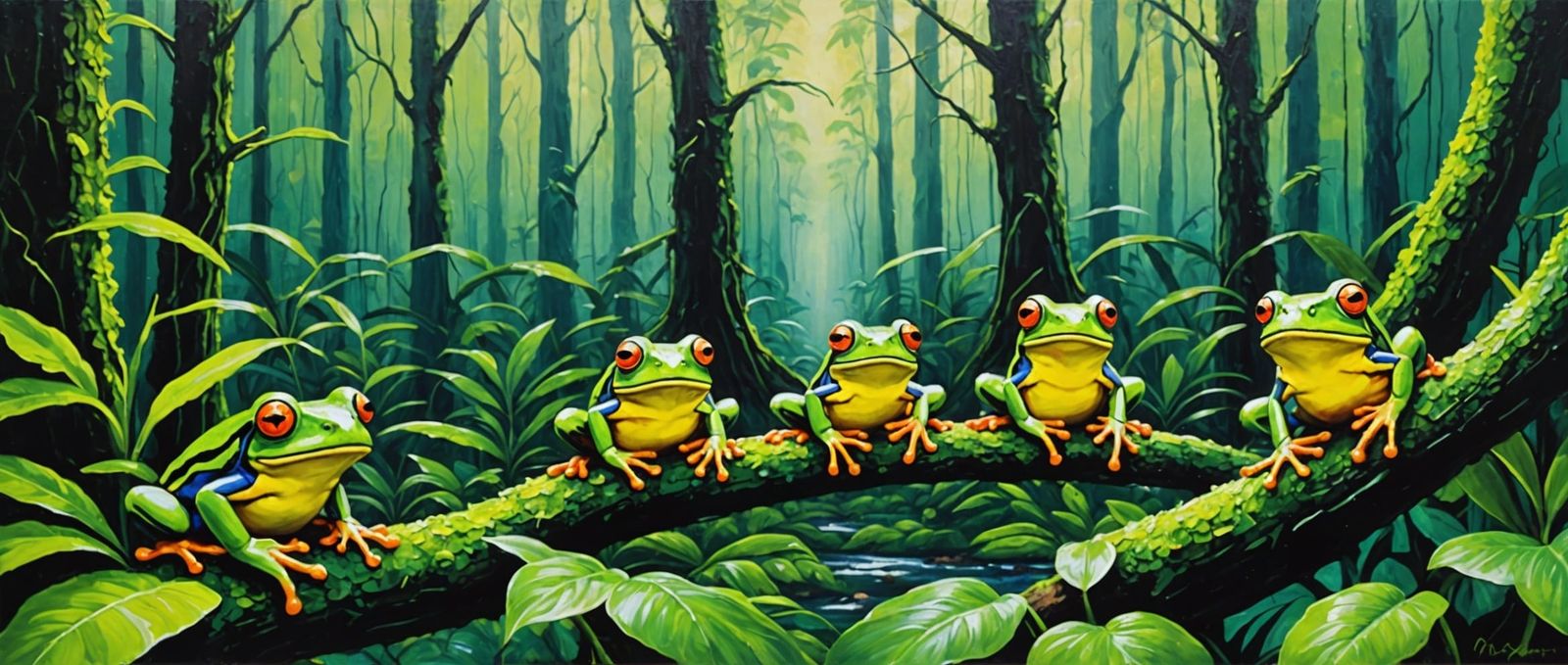 Rainforest Frogs: Impasto Acrylic Painting on Canvas