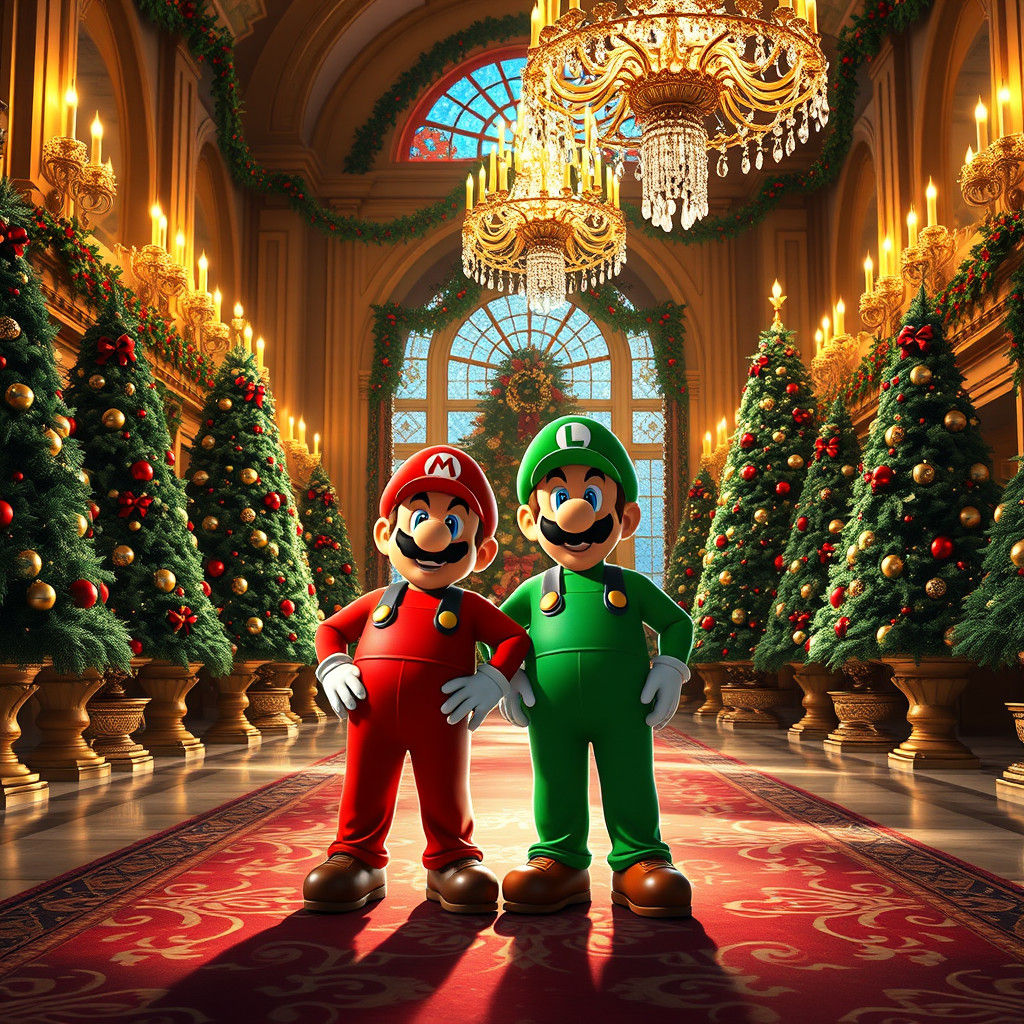 Mario and Luigi in Lavish Christmas Mansion