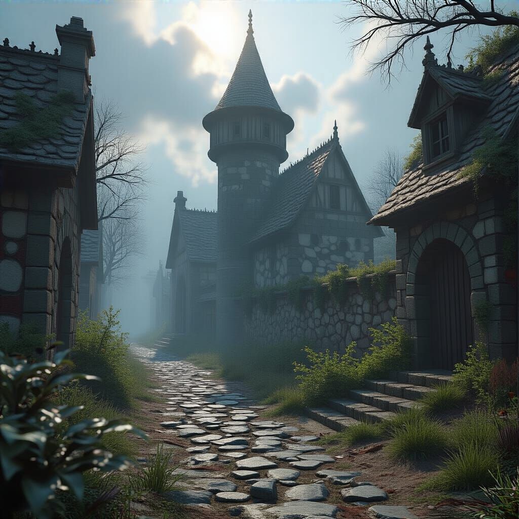 Grimdark Scene with 3D Shading and Shadow Depth