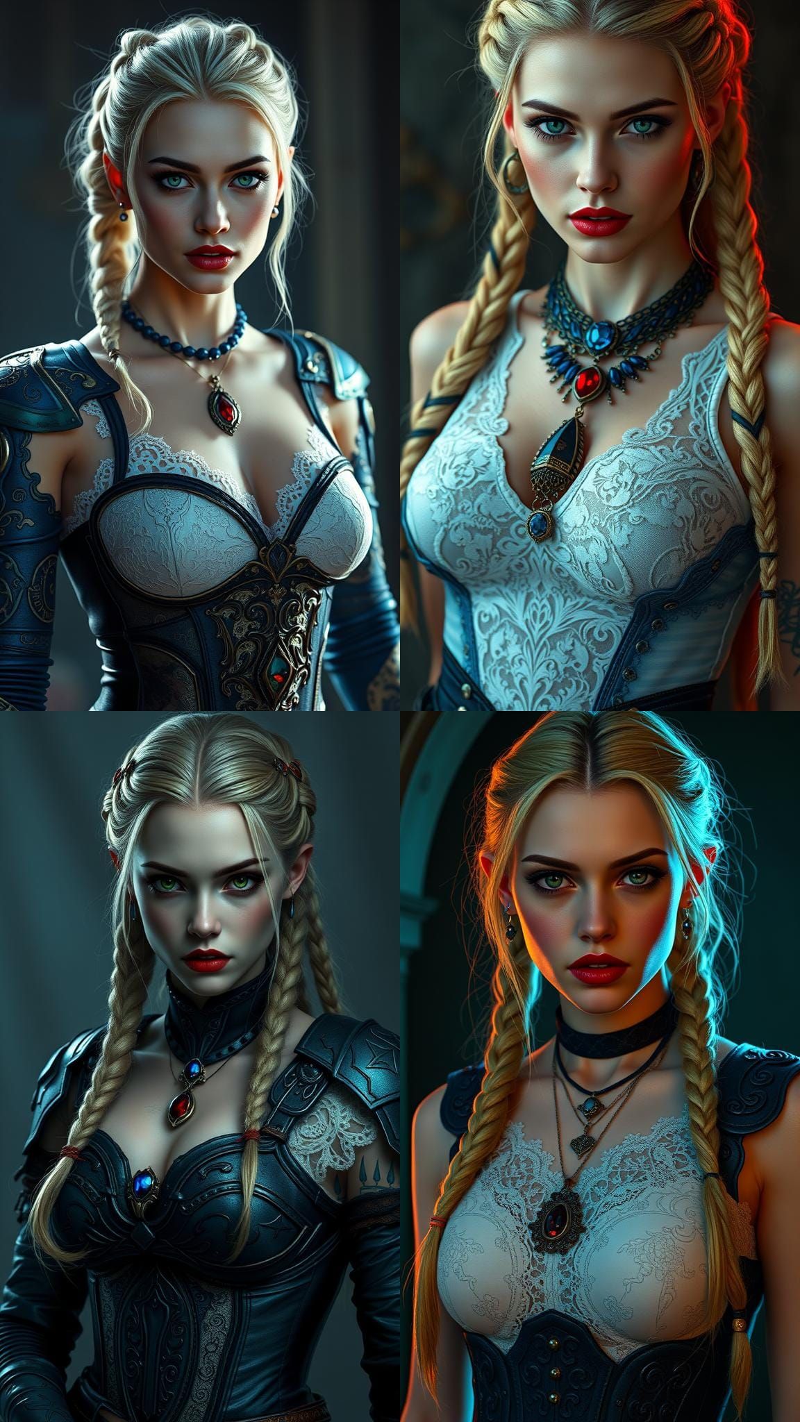 Vampire Woman with Sapphire Necklace in Gothic Style