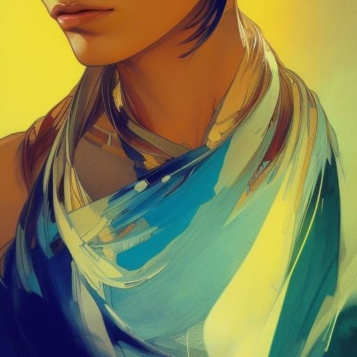 Detailed Portrait with Dynamic Lighting in Triadic Colors