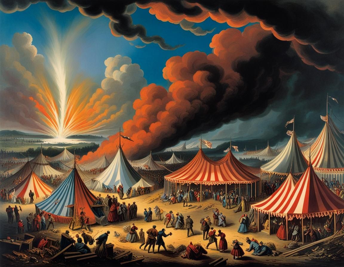 Tornado Devastates Carnival: Hand-Painted Lithograph