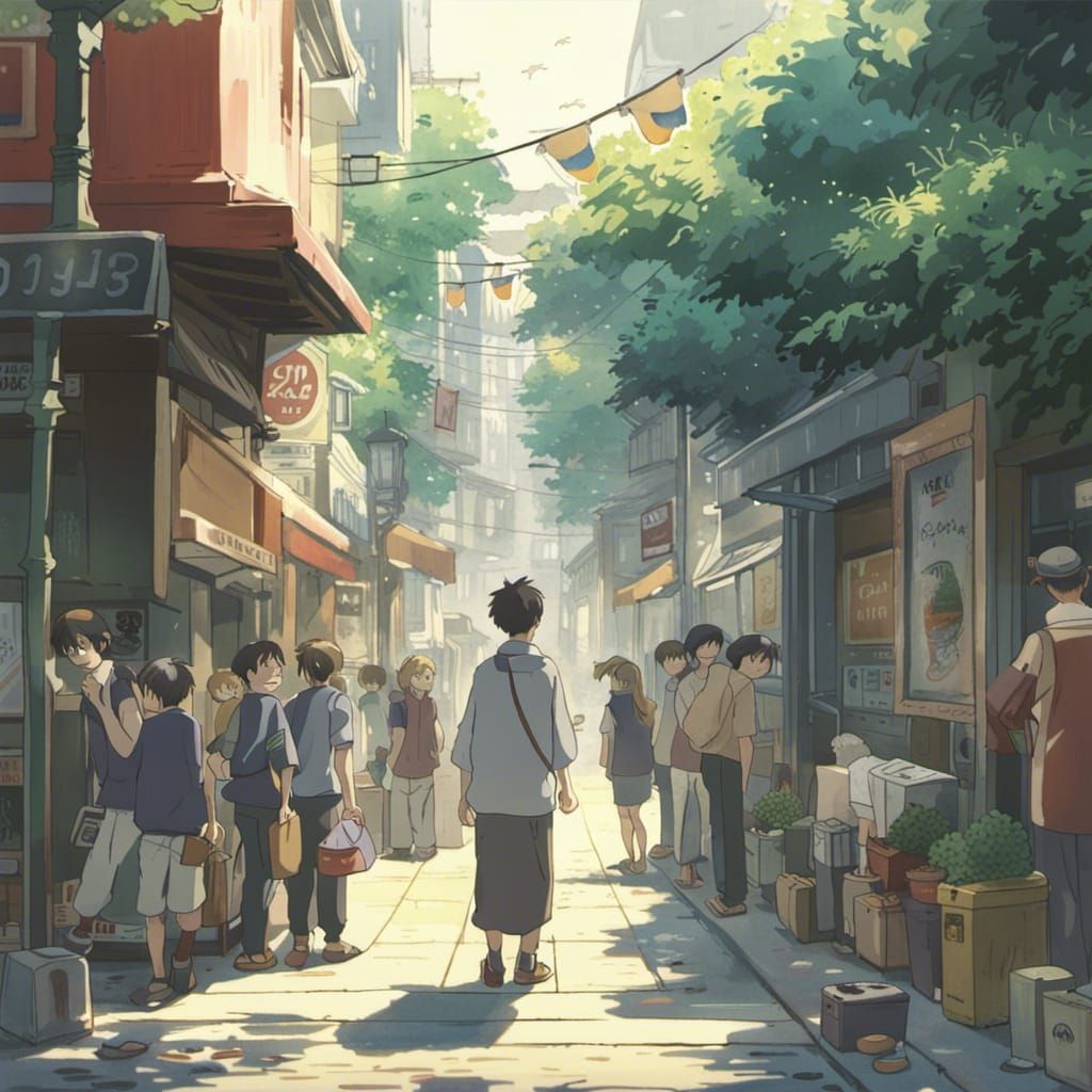 Begging Man in Studio Ghibli Anime Style