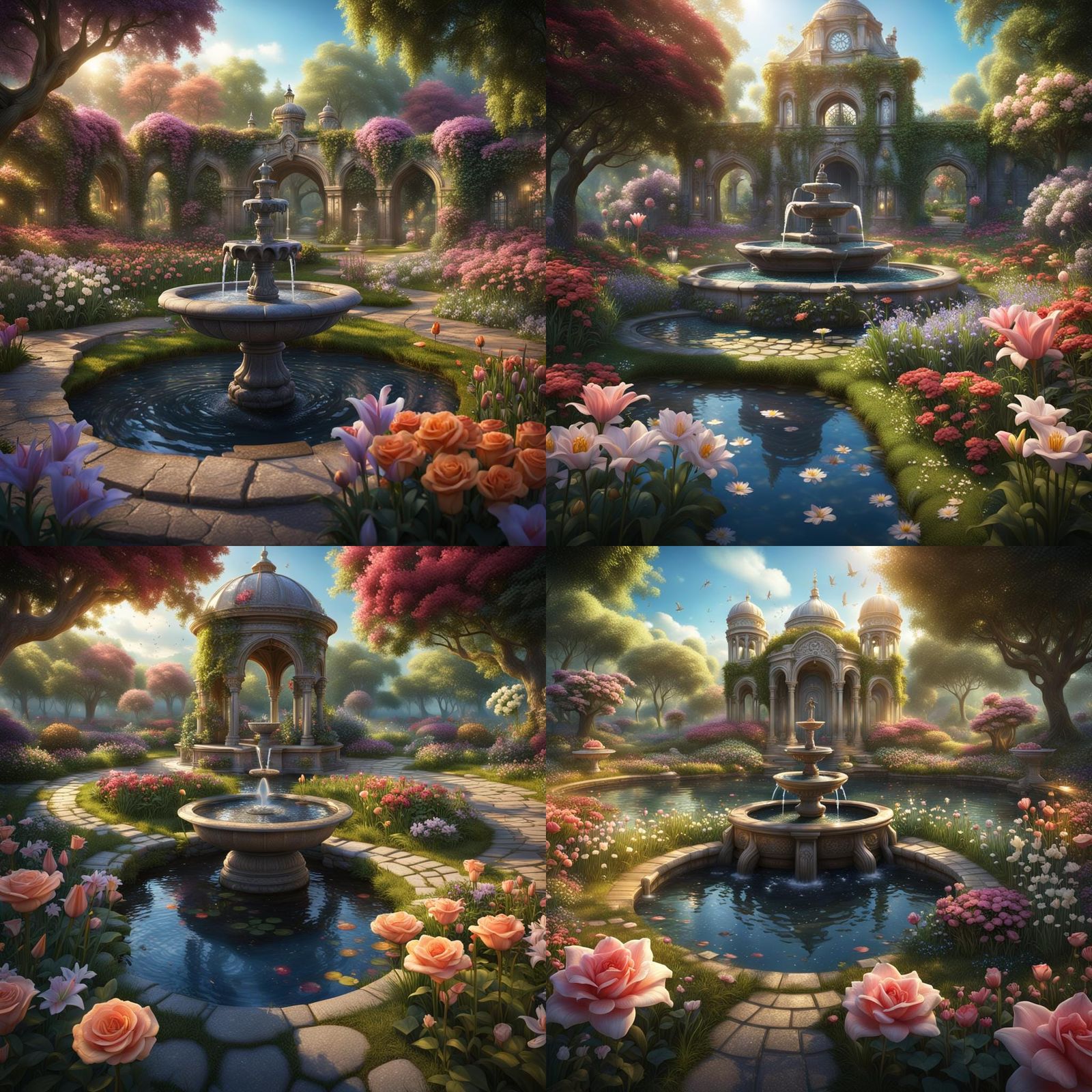 Magical Glittering Garden with Roses and Lilies