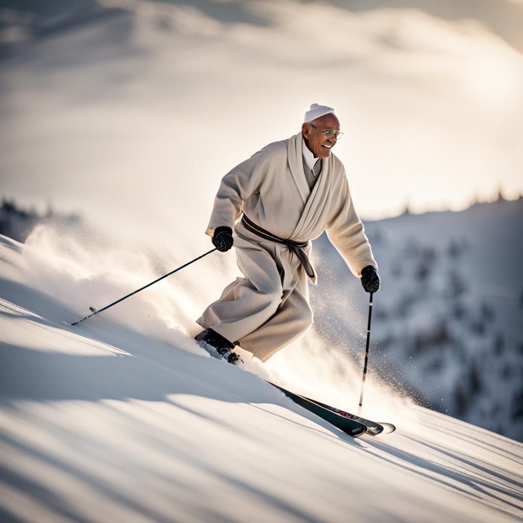 Ghandi Skiing Downhill: Professional Photography