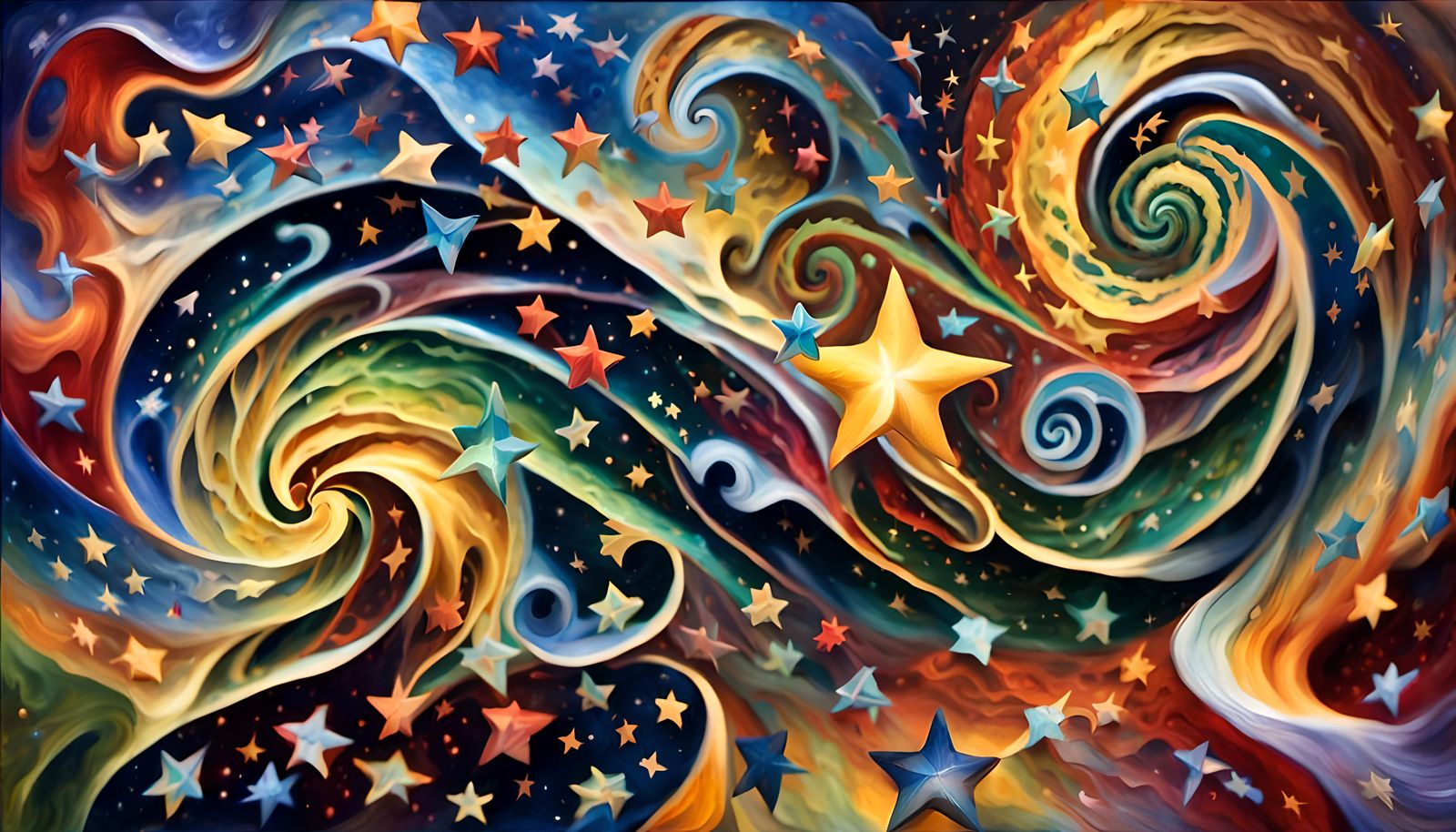 Swirling Stars in Cosmic Dance: An Impasto Oil Painting