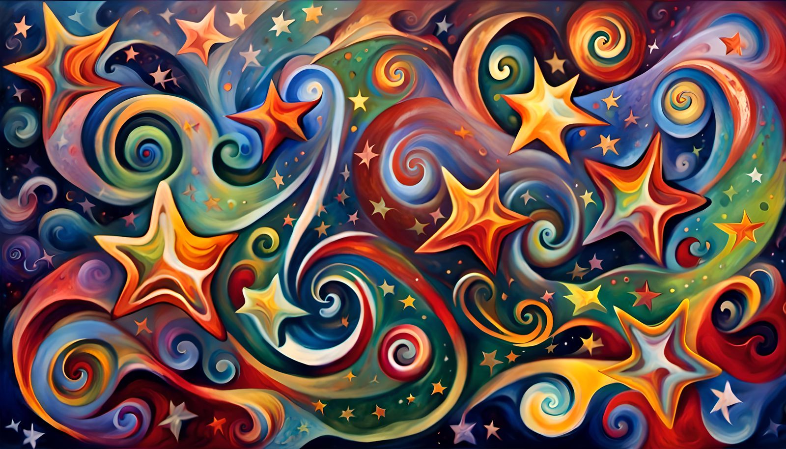 Swirling Star Cluster in Impasto Oil Style