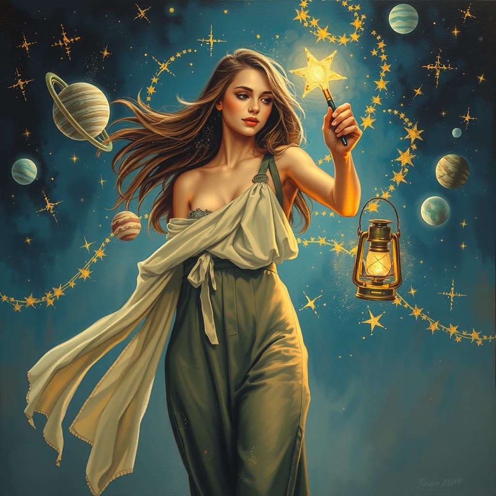 Celestial Painter Goddess in Dreamy Expanse