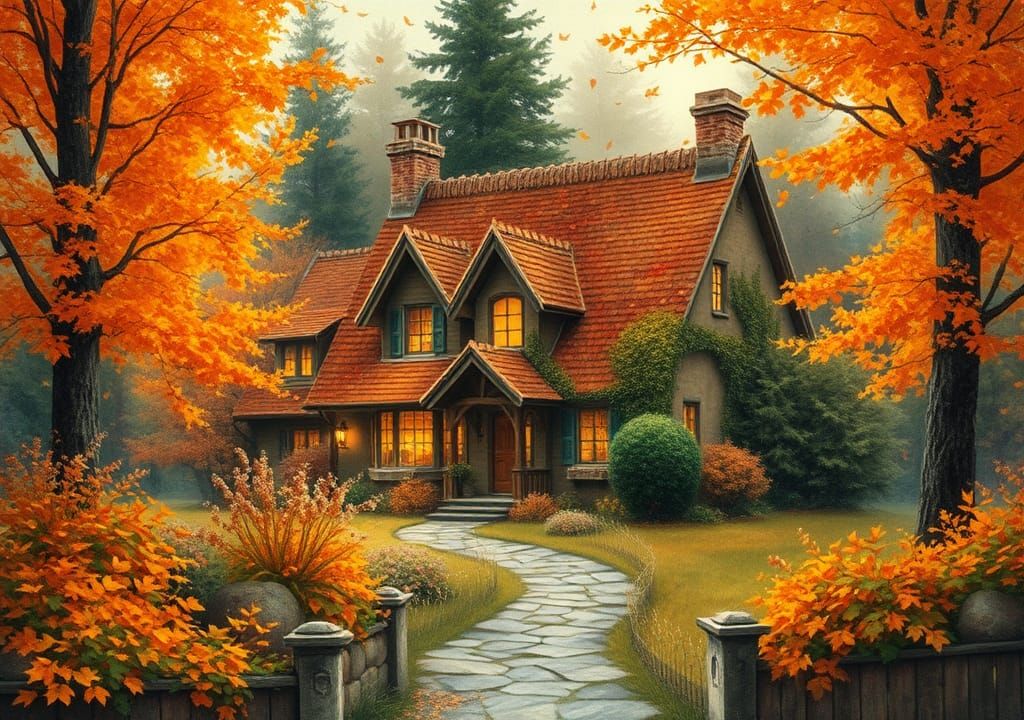 Cozy Autumn Cottage in Cozy Realism Style