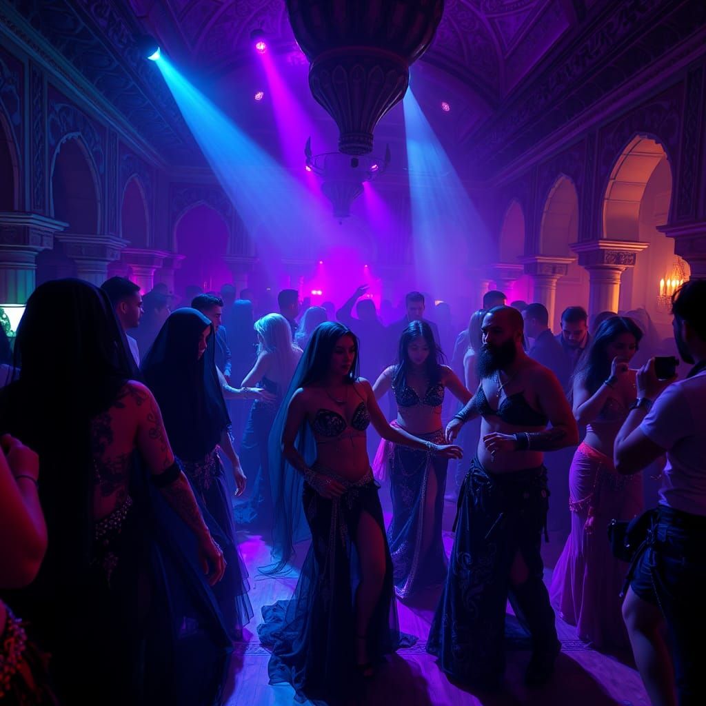 Ottoman Cyberpunk Nightclub Scene in High Contrast