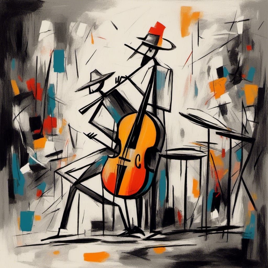 Minimalist 3D Bird Musician Sketch in Jazz Club