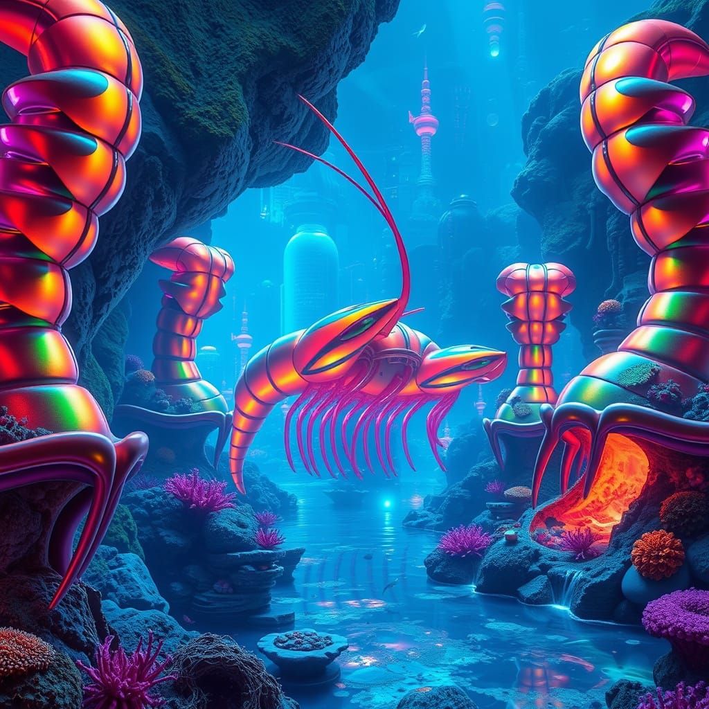 Vibrant Prawn-Inspired Architecture in Biomechanical Style