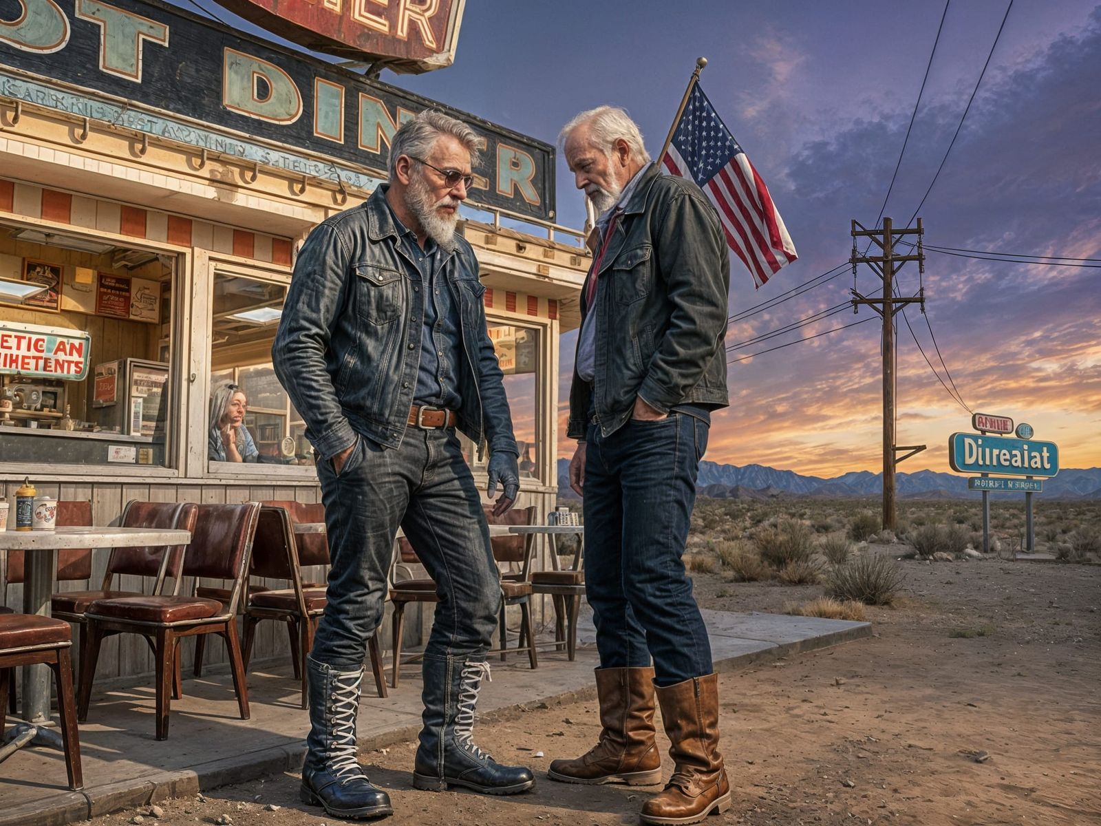 Two Old Friends Reunite at a Desert Roadside Diner