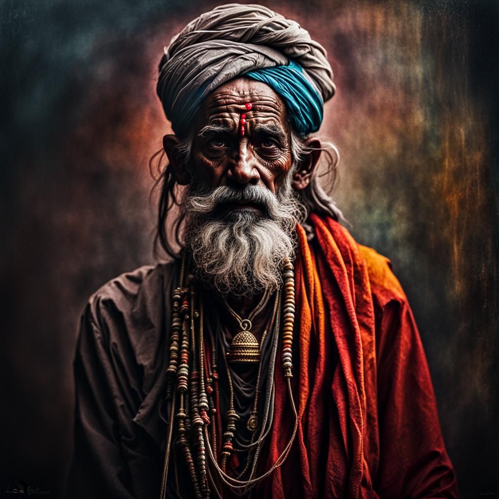 Detailed Gothic Surrealist Portrait of Hindu Sadhu