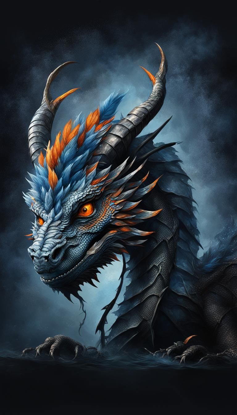 Steel Blue Dragon with Feathers, Splash Art