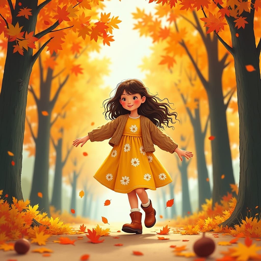 Girl in Autumn Park, Nostalgic Americana Style