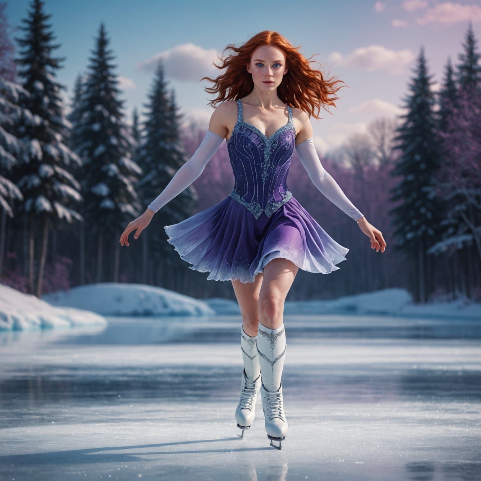 Figure Skater on Frozen Pond, Fantasy Art
