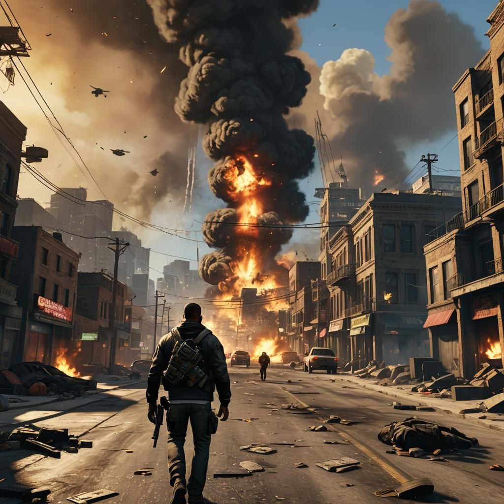 Franklin in War-Torn City: Cinematic Digital Art