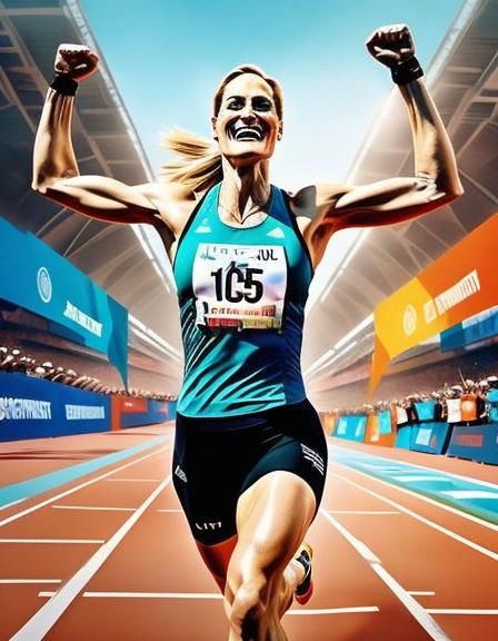 Victorious Athlete Celebrates in Hyperrealistic Splash Art