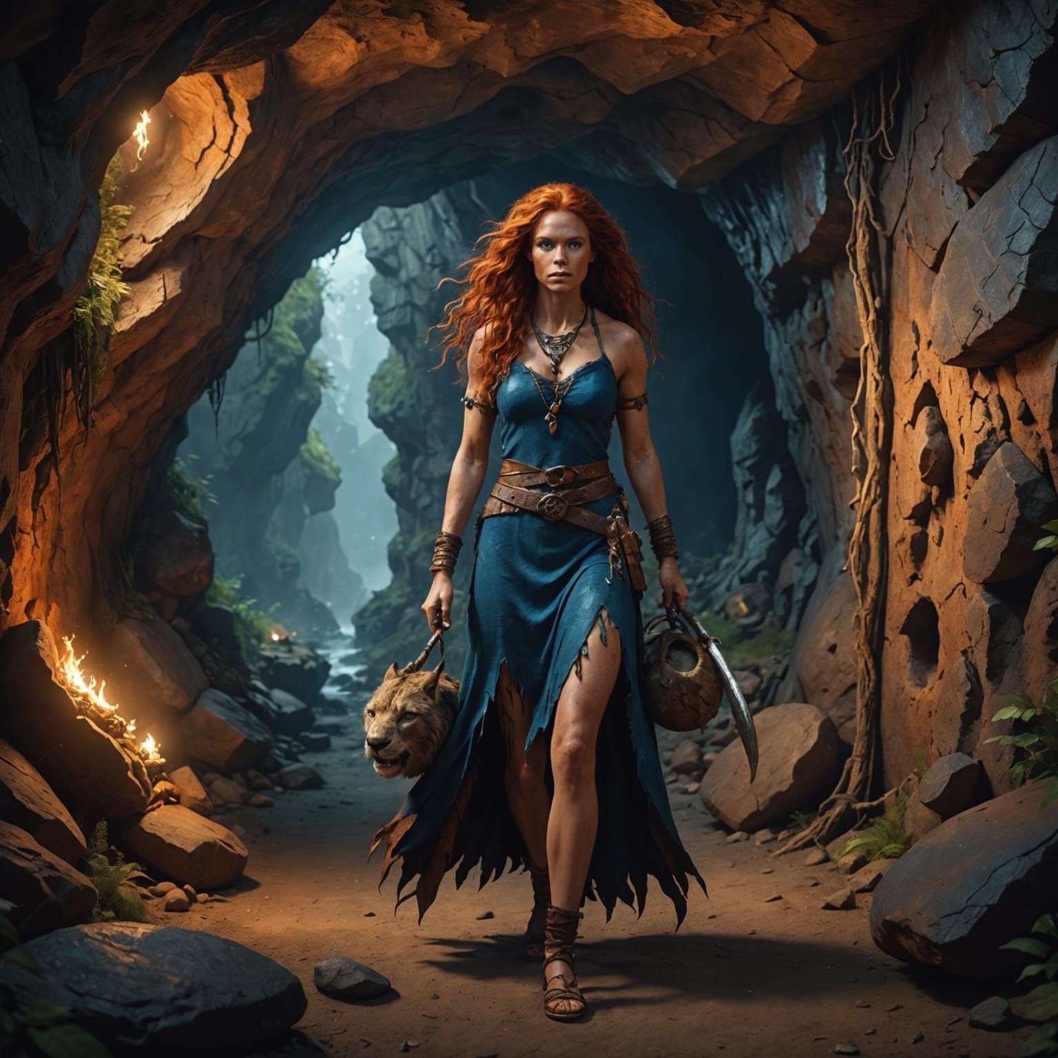 Primitive Goddess Unveils Mystical Scene in Deep Fantasy Lan...