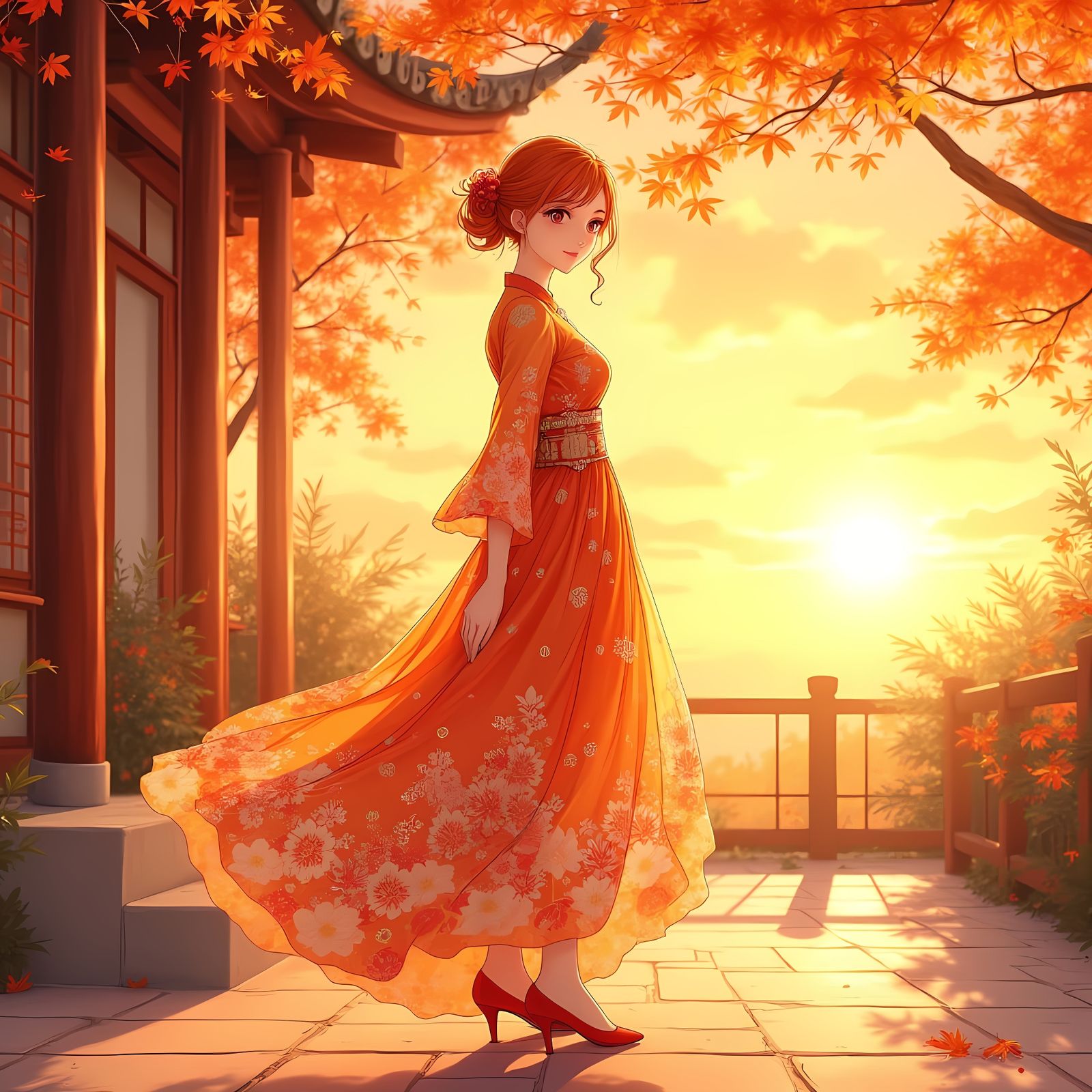 Elegant Anime Woman in Watercolor Style