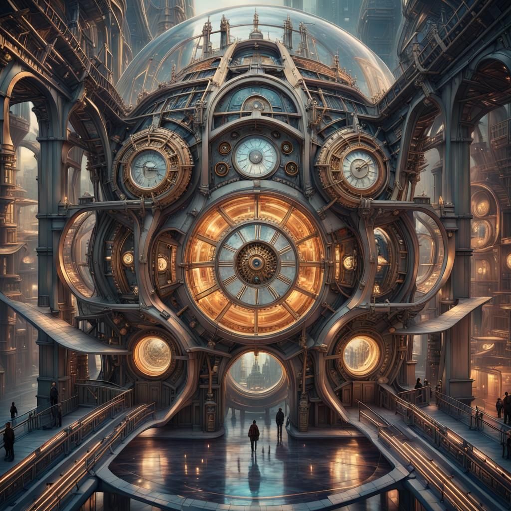Futuristic Steampunk City with Refracted Light