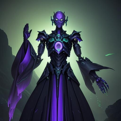 Futuristic Robot Mage Casting Magic in a Cave