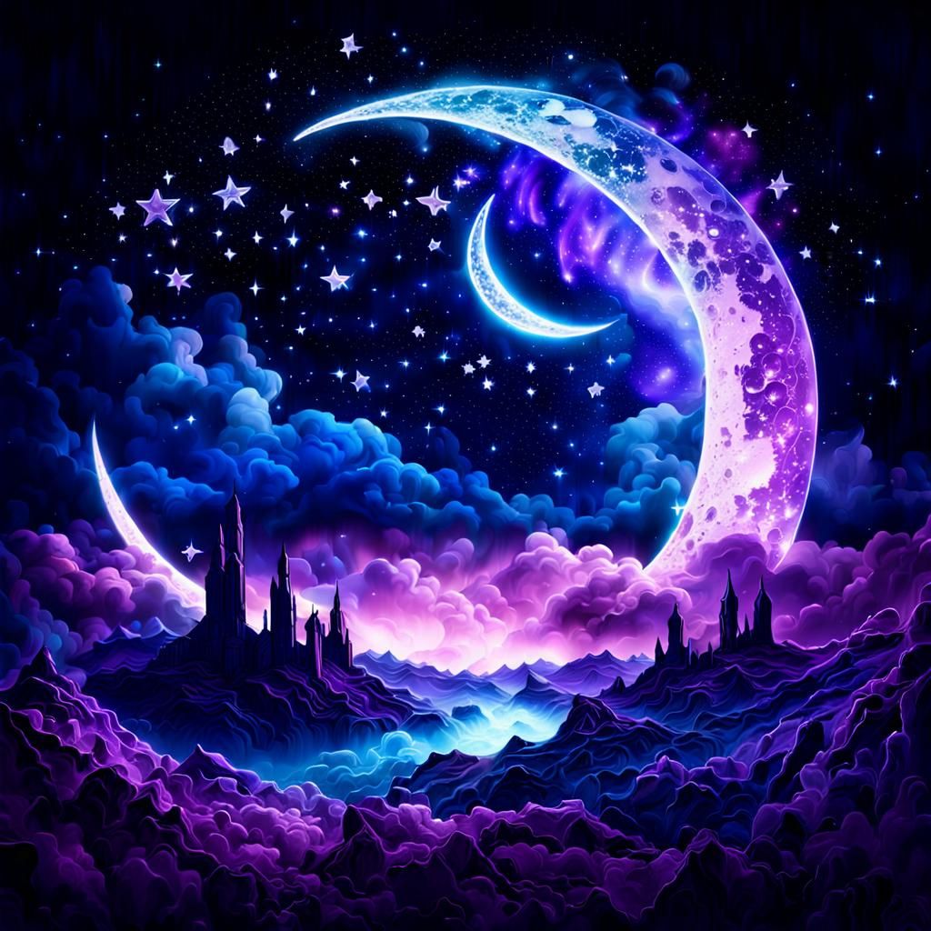 Surreal Dreamscape: Night Sky in Oil Painting Style