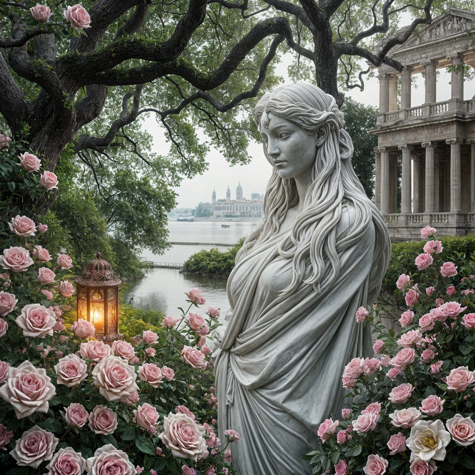 Greek Goddess in a Dreamlike Garden
